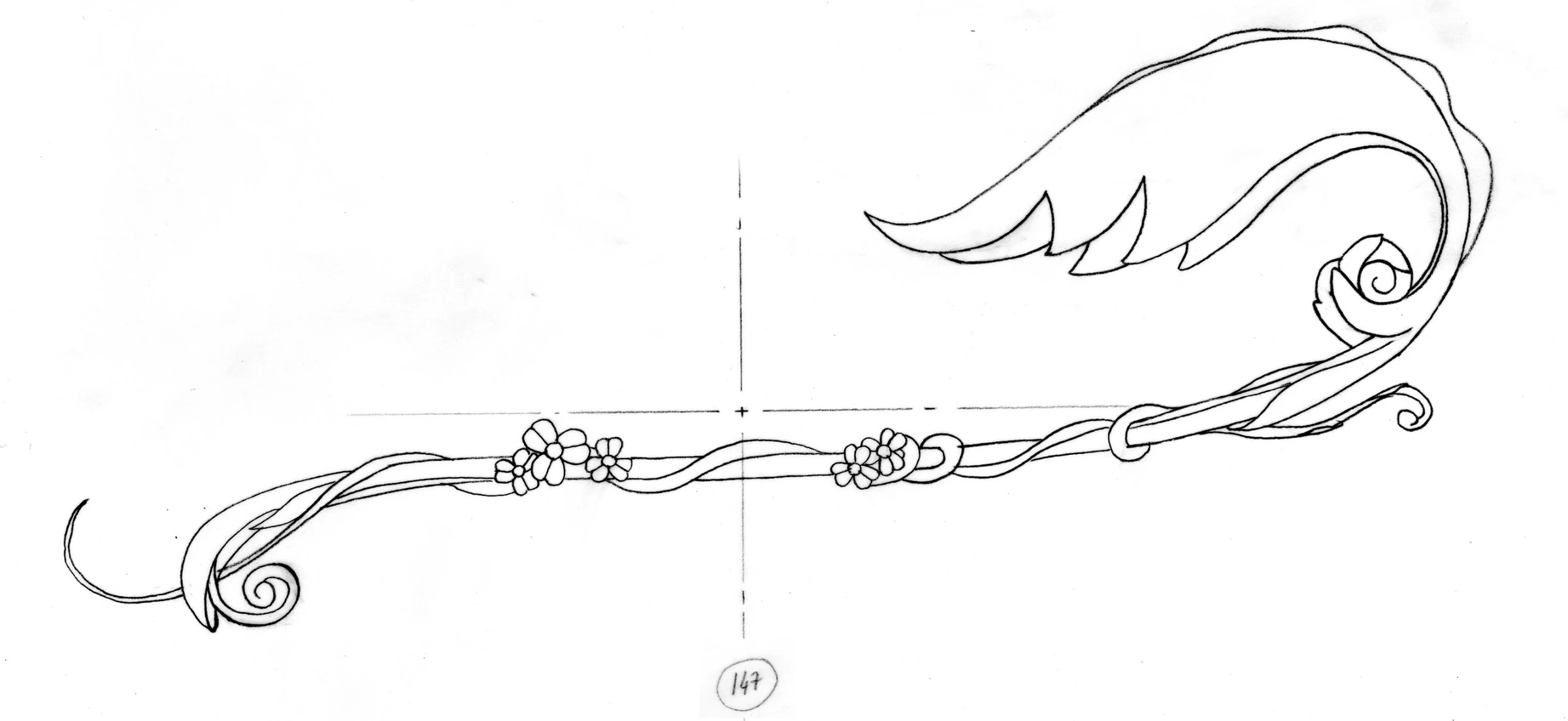 Van Cleef & Arpels, place Vendôme : dessin au trait d'une tige florale pour l'animation de la façade